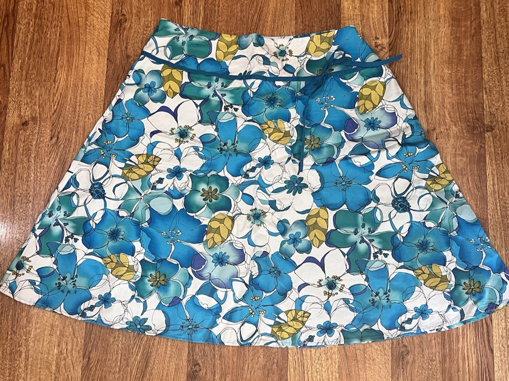 Notations Floral Multicolor A-Line Skirt Size L Spring Summer Blue White